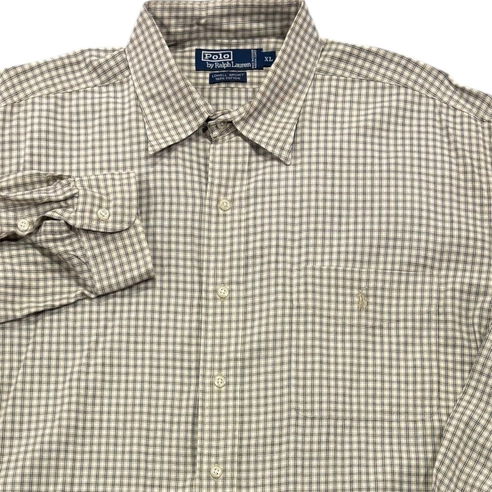Polo Ralph Lauren Lowell Sport Button Up Shirt Mens XL‎ Beige Tan Long Sleeve